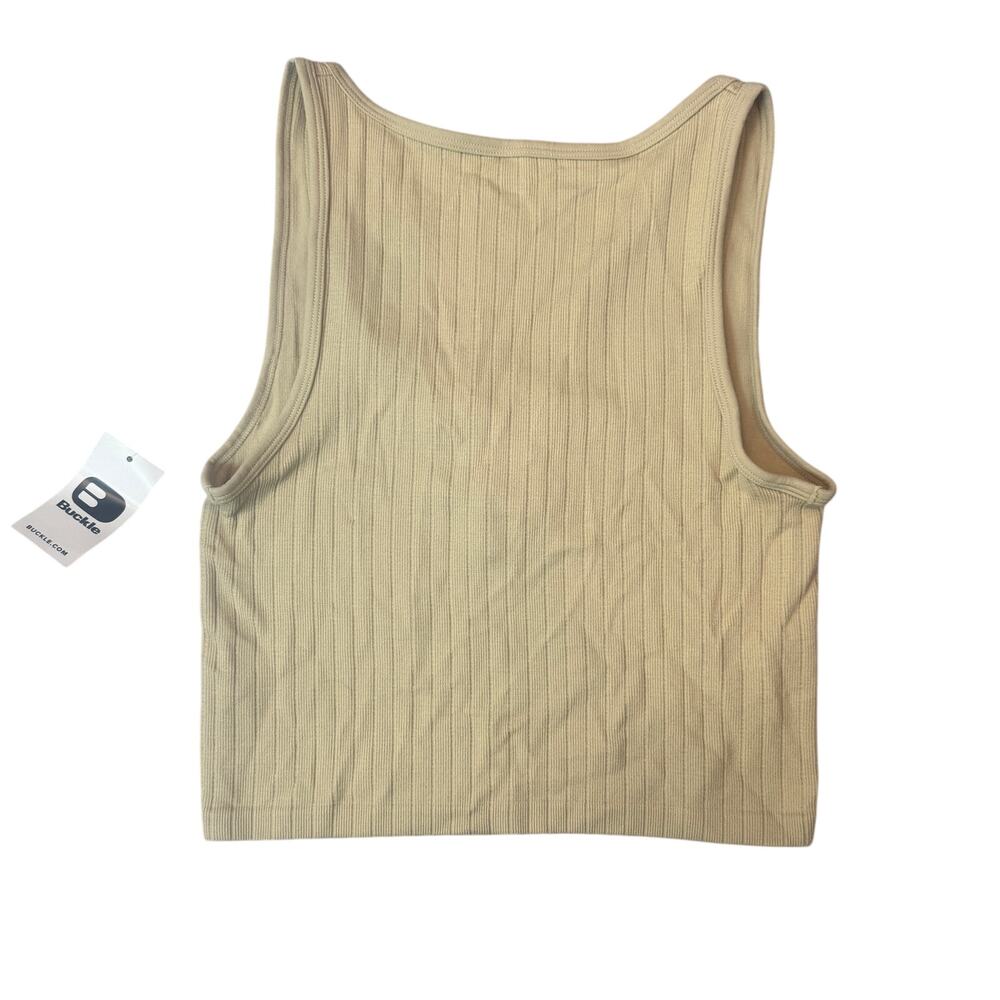 NWT Buckle XS BKE Womens Peyote Seamless Scoop Neck Sleeves Beige Crop Top New - Picture 2 of 7